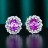 14k Gold 3.07 Ctw Natural Sapphire & Diamond Earrings