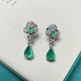 14k Gold 3.05 Ctw Natural Emerald & Diamond Earrings