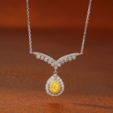 14k Gold 0.48 Ctw Natural Yellow Diamond & Diamond Necklace