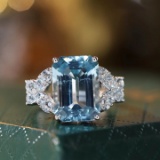 14k Gold 6.82 Ctw Natural Aquamarine & Aquamarine Ring