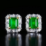 14k Gold 1.44 Ctw Vivid Green Natural Emerald & Diamond Earrings