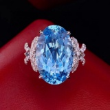 14k Gold 14.59 Ctw Natural Aquamarine & Diamond Ring