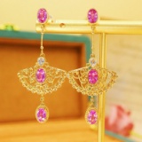 14k Gold 3.10 Ctw Natural Padparadscha Sapphire & Diamond Earrings