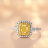 14k Gold 1.55 Ctw Natural Yellow Diamond & Diamond Ring