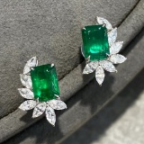 14k Gold 3.06 Ctw Vivid Green Natural Emerald & Diamond Earrings