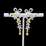 14k Gold 3.02 Ctw Natural Yellow Diamond & Diamond Earrings