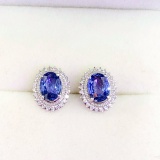 14k Gold 2.2 Ct Natural Sapphire & Diamond Earrings