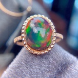 14k Gold 4.2 Ct Natural Opal & Diamond Ring
