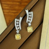 14k Gold 1.02 Ctw Natural Yellow Diamond & Diamond Earrings