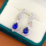 14k Gold 2.2 Ct Vivid Blue Natural Sapphire & Diamond Earrings