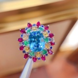 14k Gold 6.9 Ct Natural Zircon & Emerald & Ruby & Sapphire Ring