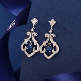 14k Gold 1.8 Ctw Vivid Blue Natural Sapphire & Diamond Earrings