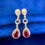 14k Gold 1.72 Ct Natural Ruby & Diamond Earrings