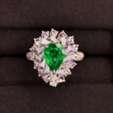 14k Gold 2.26 Ctw Vivid Green Natural Emerald & Diamond Ring/pendant