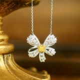14k Gold 0.77 Ctw Natural Yellow Diamond & Diamond Necklace