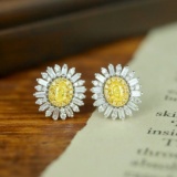14k Gold 0.72 Ctw Natural Yellow Diamond & Diamond Earrings