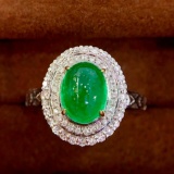 14k Gold 2.95 Ct Vivid Green Natural Emerald & Diamond Ring