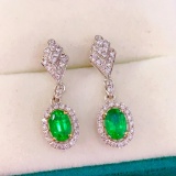 14k Gold 1.2 Ct Vivid Green Natural Emerald & Diamond Earrings
