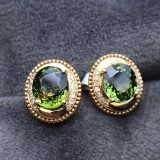 14k Gold 2.25 Ct Natural Tourmaline & Diamond Earrings