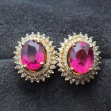 14k Gold 1.3 Ct Natural Tourmaline & Diamond Earrings