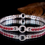 14k Gold 7.10 Ctw Natural Ruby & Diamond Bracelet