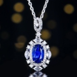 14k Gold 1.83 Ctw Natural Sapphire & Diamond Pendant