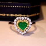 14k Gold 0.69 Ctw Vivid Green Natural Emerald & Diamond Ring