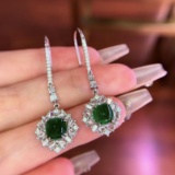 14k Gold 4.82 Ctw Vivid Green Natural Emerald & Diamond Earrings