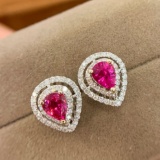 14k Gold 1.18 Ct Natural Ruby & Diamond Earrings