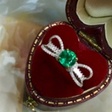 14k Gold 0.7 Ct Vivid Green Natural Emerald & Diamond Ring