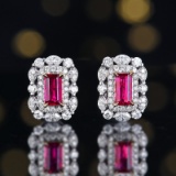 14k Gold 0.98 Ctw Natural Ruby & Diamond Earrings