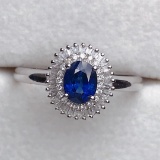 14k Gold 0.65 Ct Vivid Blue Natural Sapphire & Diamond Ring
