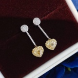 Gia Certified 14k Gold 1.12 Ct Natural Yellow Diamond & Diamond Earrings