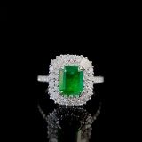 14k Gold 2.48 Ctw Vivid Green Natural Emerald & Diamond Ring