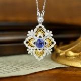 14k Gold 1.40 Ctw Natural Sapphire & Diamond Necklace