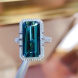 14k Gold 7.39 Ctw Natural Tourmaline & Diamond Ring