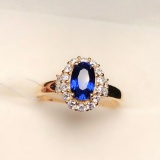 14k Gold 1.2 Ct Vivid Blue Natural Sapphire & Diamond Ring