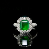 14k Gold 2.10 Ctw Vivid Green Natural Emerald & Diamond Ring