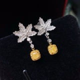 14k Gold 0.98 Ctw Natural Yellow Diamond & Diamond Earrings