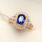 14k Gold 1.2 Ct Vivid Blue Natural Sapphire & Diamond Ring