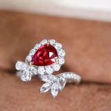 14k Gold 2.14 Ctw Vivid Red Natural Ruby & Diamond Ring