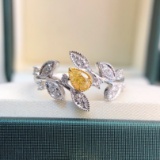 14k Gold 0.44 Ctw Natural Yellow Diamond & Diamond Ring