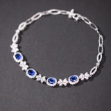14k Gold 3.54 Ctw Natural Sapphire & Diamond Bracelet