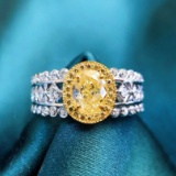 14k Gold 1.19 Ctw Natural Yellow Diamond & Diamond Ring