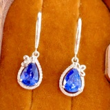 14k Gold 2.6 Ct Natural Sapphire & Diamond Earrings