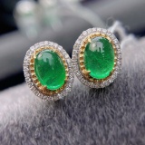 14k Gold 2.15 Ct Vivid Green Natural Emerald & Diamond Earrings