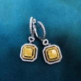 14k Gold 1.65 Ctw Natural Yellow Diamond & Diamond Earrings