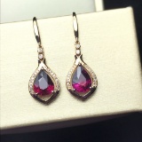 14k Gold 2.25 Ct Natural Tourmaline & Diamond Earrings
