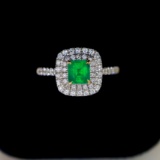 14k Gold 0.96 Ctw Natural Emerald & Diamond Ring