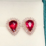 14k Gold 4.5 Ct Natural Tourmaline & Diamond Earrings